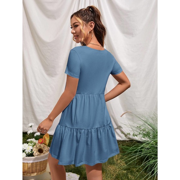 Short sleeve Ruffle Hem boho mini Dress black - Picture 11 of 12